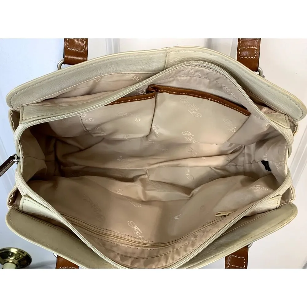 Fossil Cream Shoulder Bag with Brown Handles